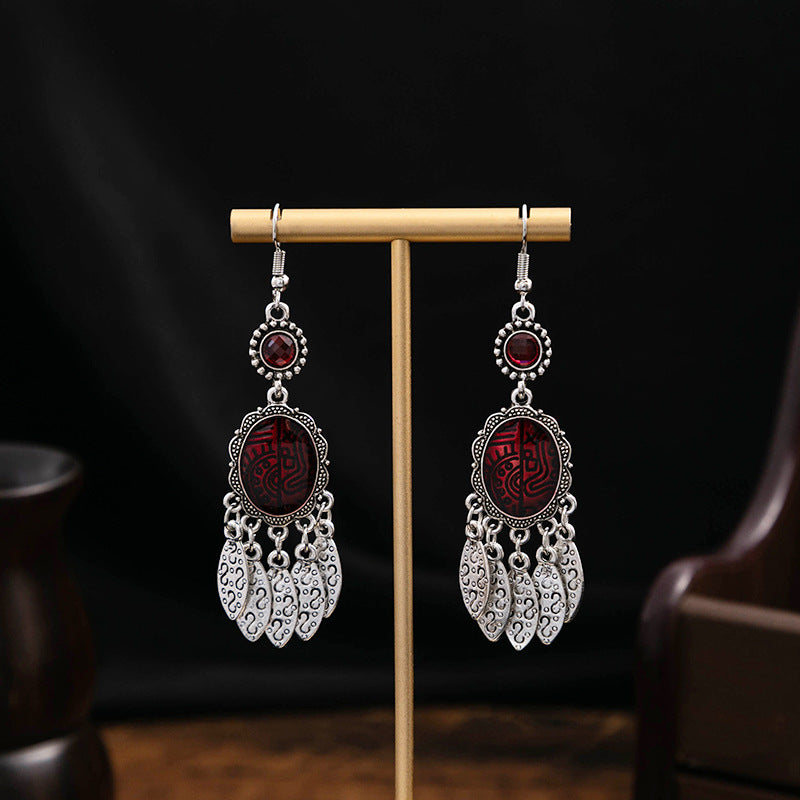 Women's Style Turquoise Vintage Owl Geometric Feather Tassel Rings
