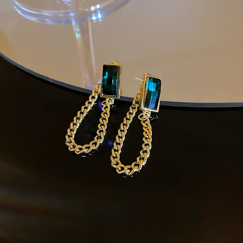 Needle Vintage Emerald Rhinestone Fashion Special Interest Light Earrings