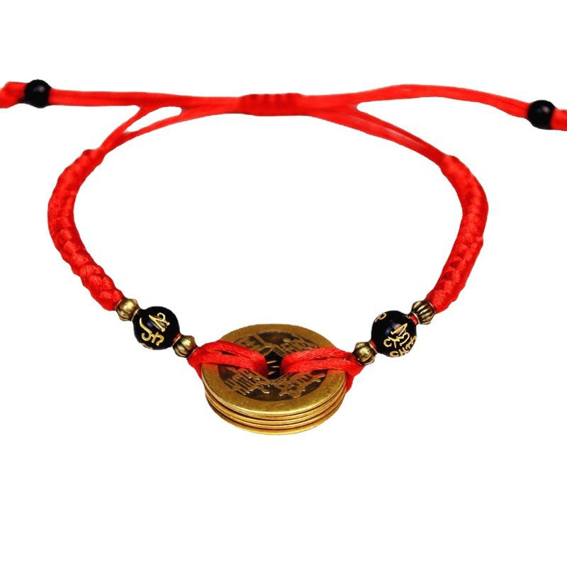Pure Copper Five Emperor Coins Carrying Strap Coin Dragon Boat Bracelets