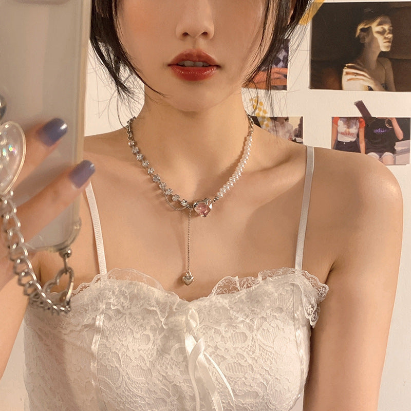 Pearl Design Sense Light Luxury Minority Asymmetric Clavicle Chain Cold Necklaces
