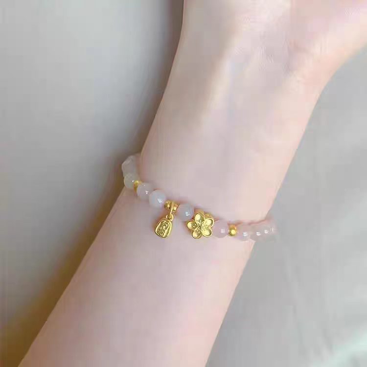 Pearl Lucky Beads Lotus Seedpod Peach Blossom Blessing Card Bracelet