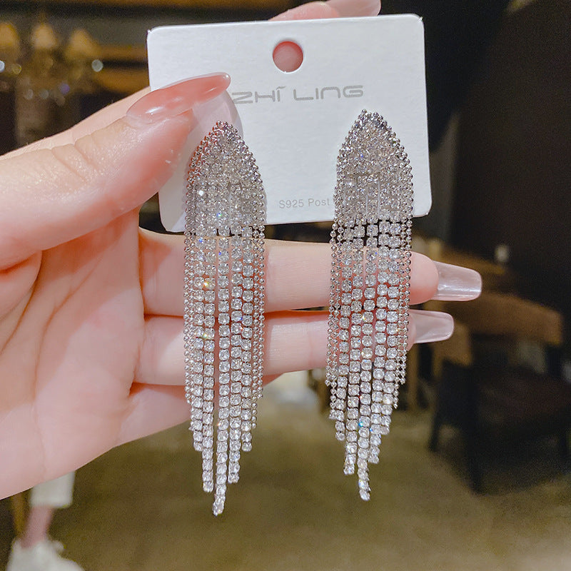 Women's Full Diamond Geometric Triangle Long High Earrings