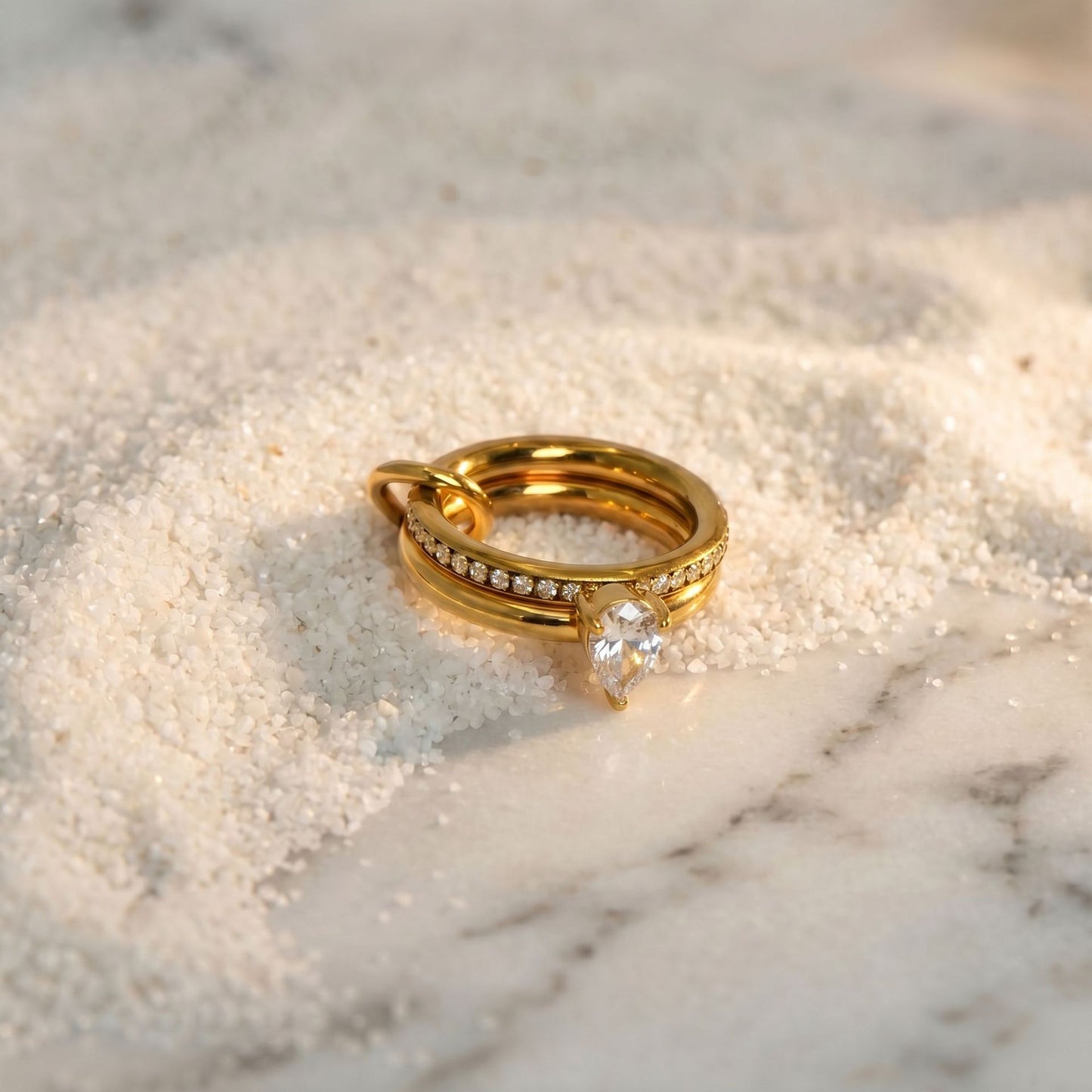 Popular Gold-plated Diamond Three Main Diamonds Ring