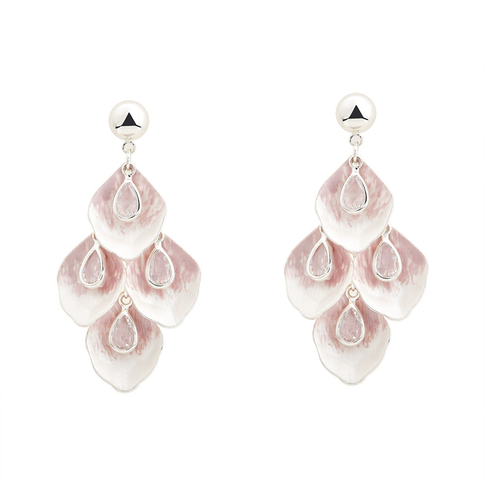 Petal Fringe Zircon Ear Fresh Sweet Mori Fairy Style Earrings