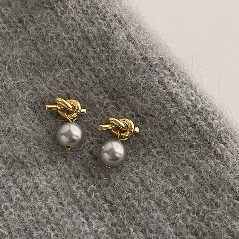 Women's Knotted Metal Pearl For Niche Design Earrings