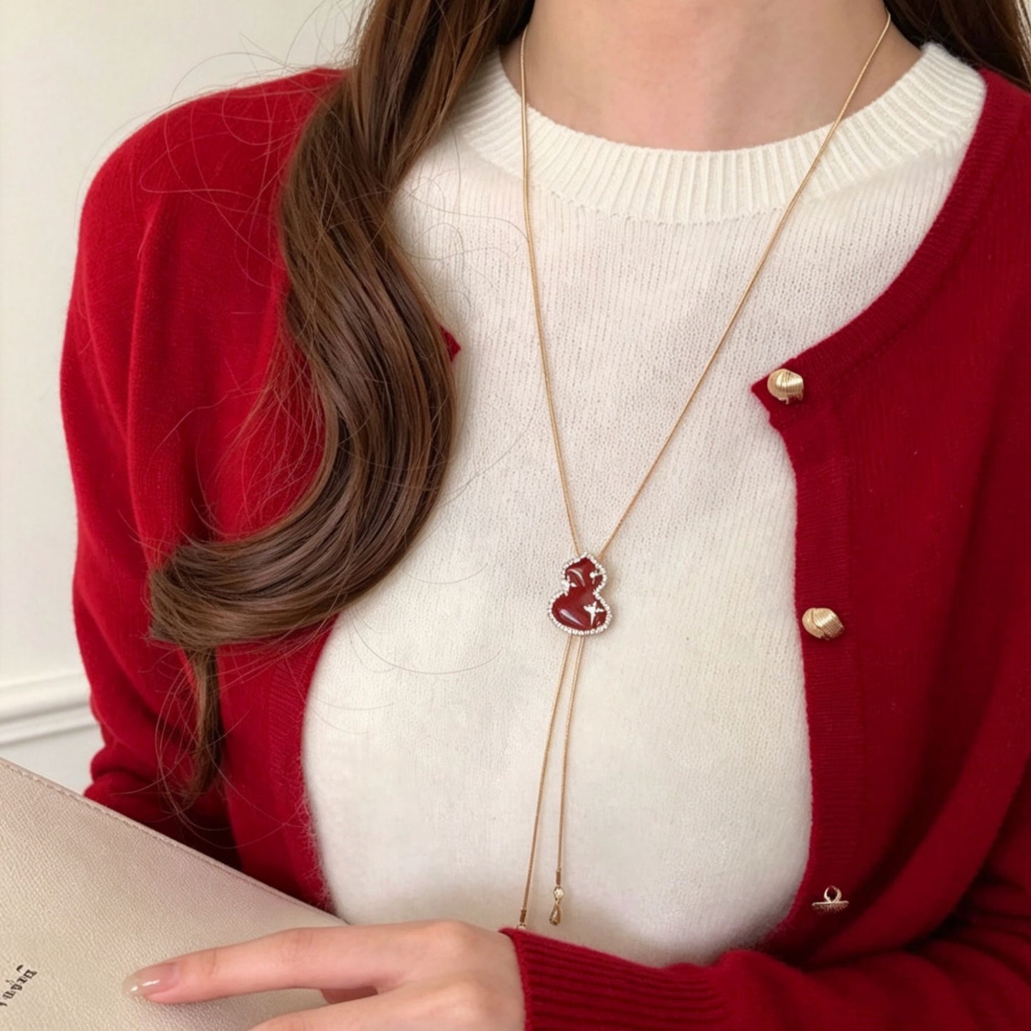 Women's Retro Pull Red Gourd Tassel High-grade Versatile Fashion Long Sweater Necklaces