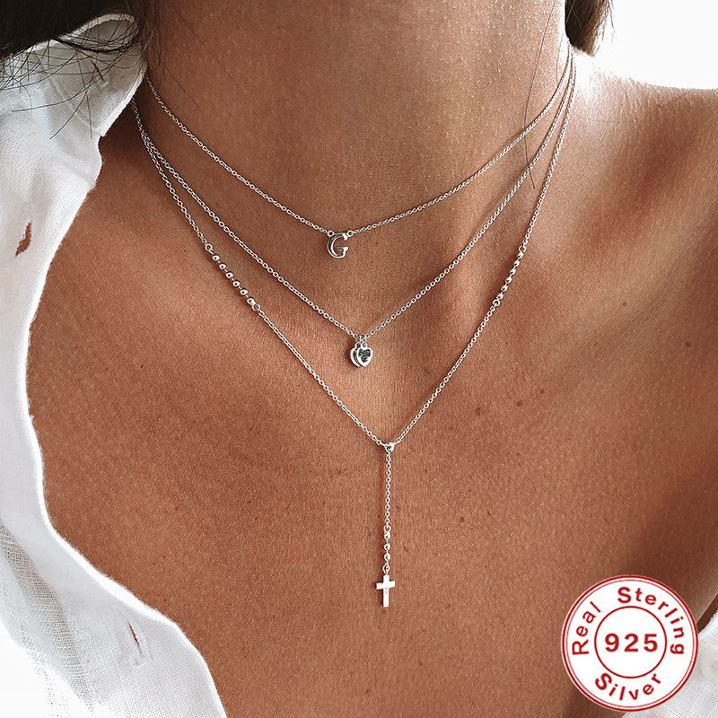 Sier Y-shaped Bead Cross Fashion Simple Style Short For Necklaces