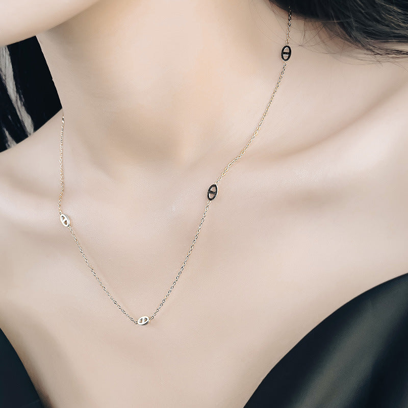 Women's Pig Nose Titanium Steel Niche Letter Collarbone Necklaces