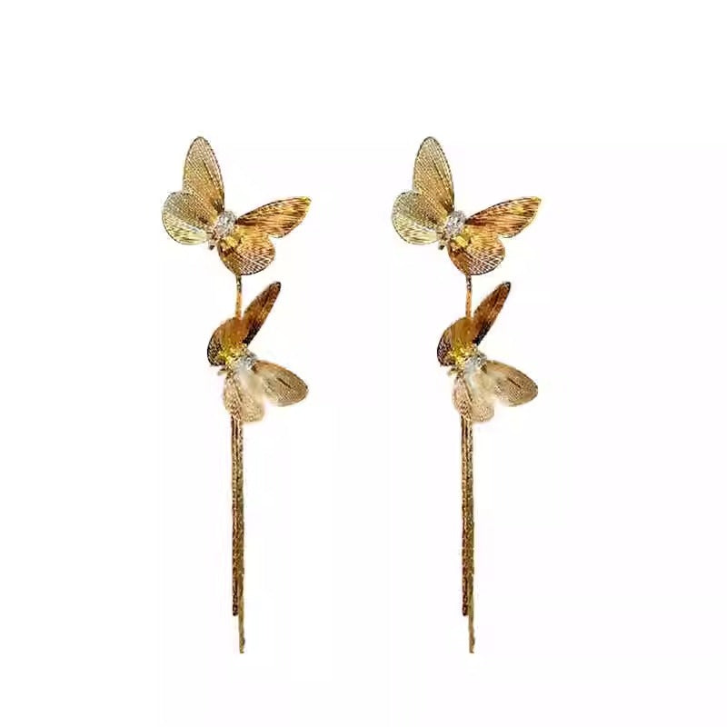 Women's Butterfly Tassel High-grade Light Luxury Long Earrings