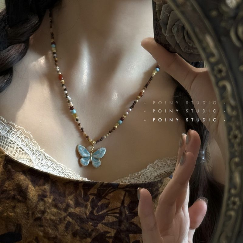 Retro Oil Dripping Butterfly Female Temperament High Sense Design Sweater Necklace
