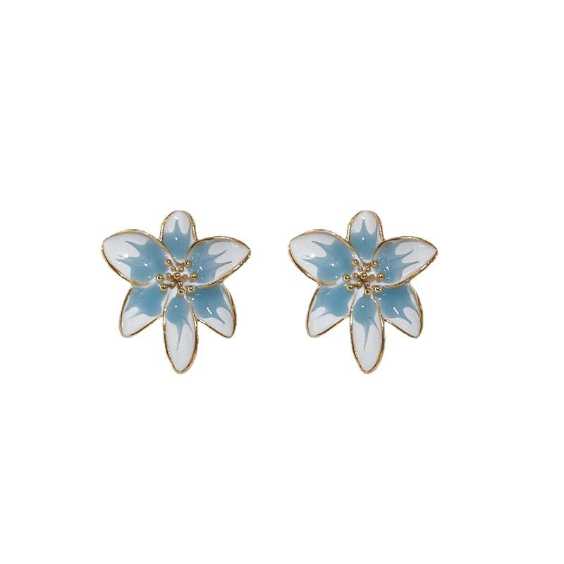 Women's Design Sense Drip Glazed Blue Flower Trendy Earrings