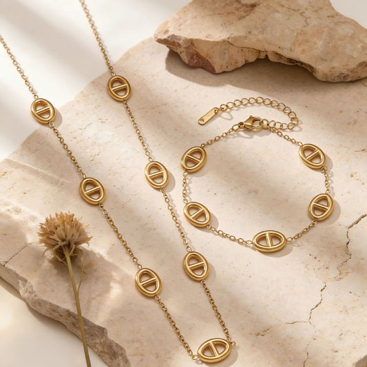 Elegant Pig Nose Sweater Chain Stainless Jewelry Set