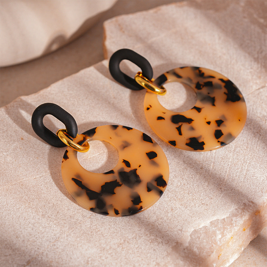 Women's Leopard Print Resin Circle Heart Geometric Earrings