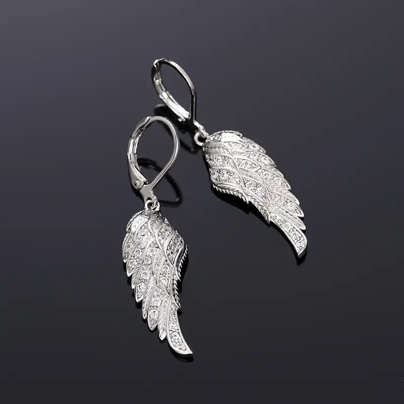 Popular Bridal Exquisite Luxury Feather Leaf Long Angel Earrings