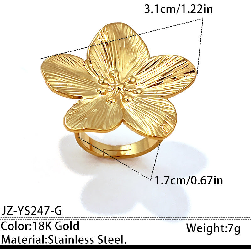 Court Style Stainless Steel Flower Stylish Ring