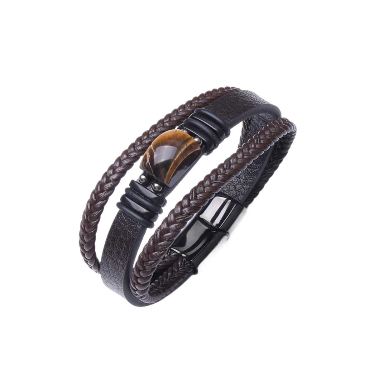 Men's Rope Leather Stone Magnetic Buckle Bracelets