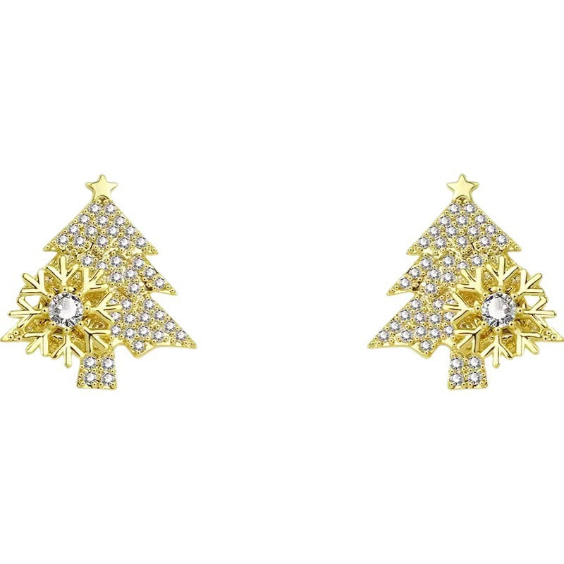 Tree Zircon Design Rotatable Snowflake Running Earrings