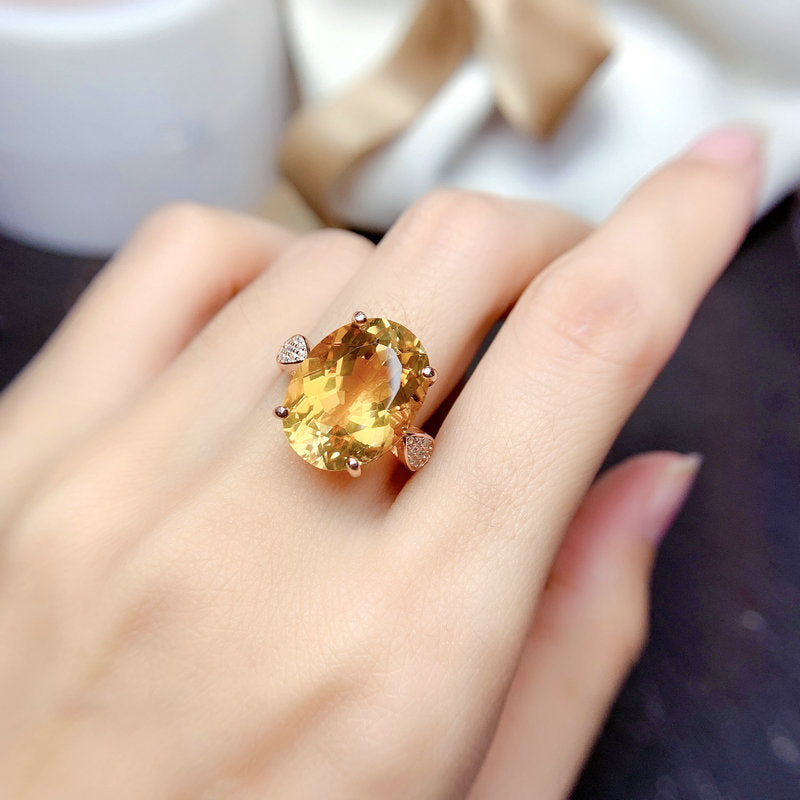 Women's Bright Yellow Diamond Imitation Natural Citrine Rings