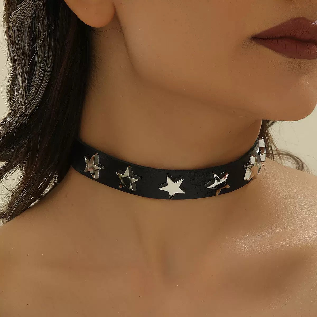 Gothic Punk Leather Female Five-pointed Star Couple Collar