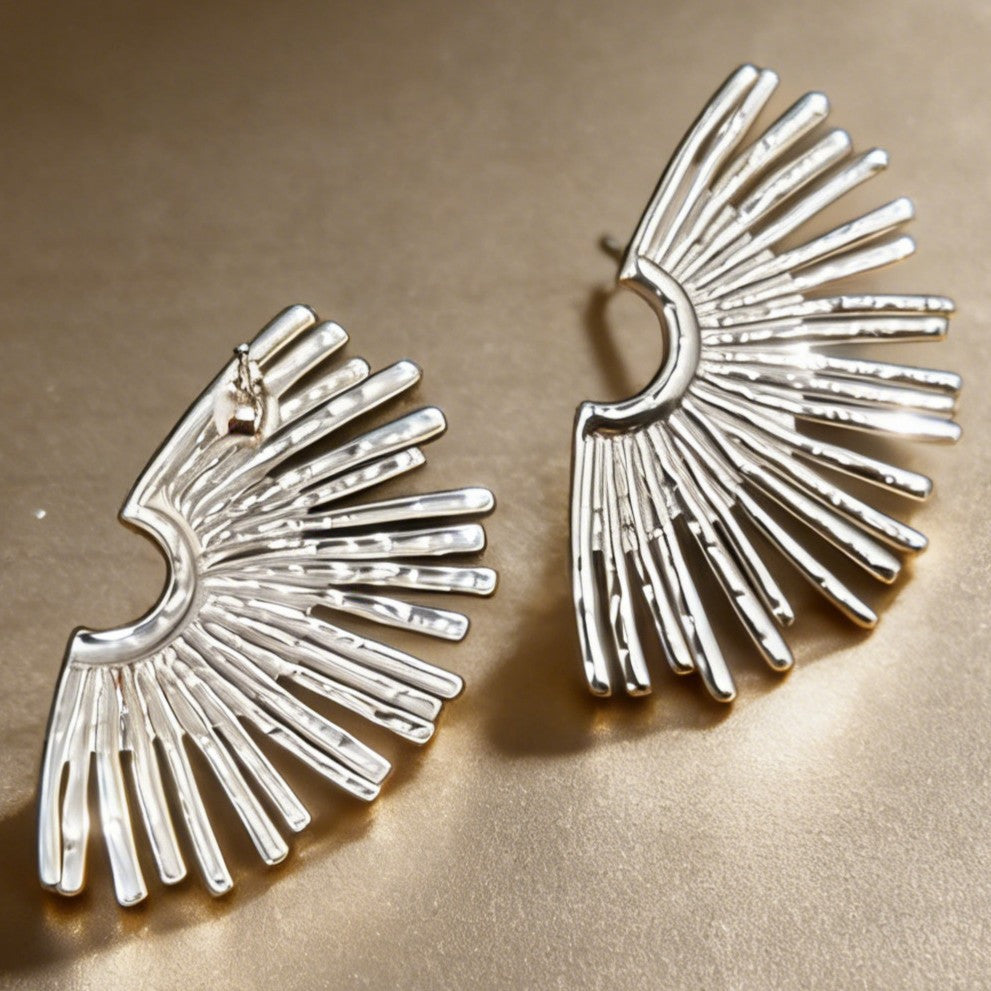 Exaggerated Stainless Steel Fan-shaped Sun Light Style Personality High-grade Geometric Rings