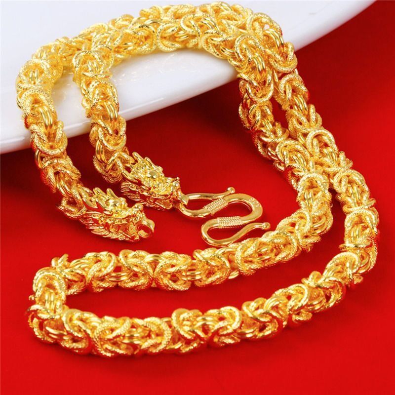 Men's Gold Cloth Pattern Dragon No Color Fading Necklace