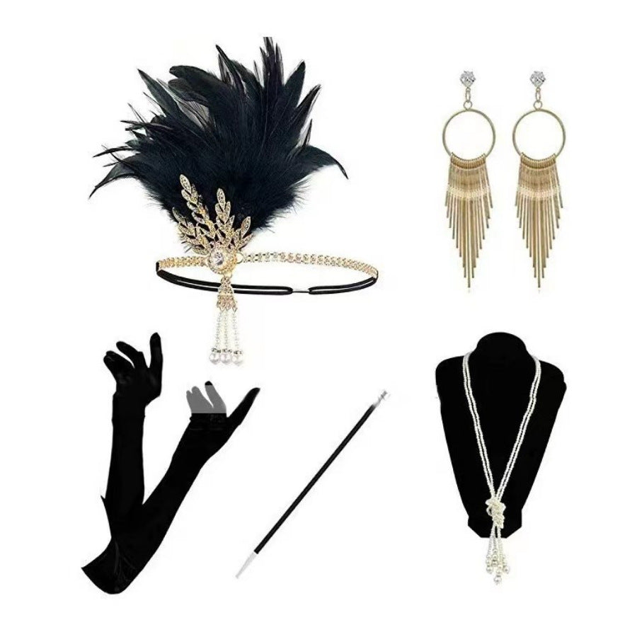 Red Feather Hair Band Masquerade Single Jewelry Set