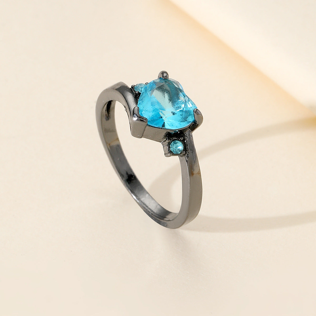 Blue Zircon Black Gold Marriage Engagement Rings