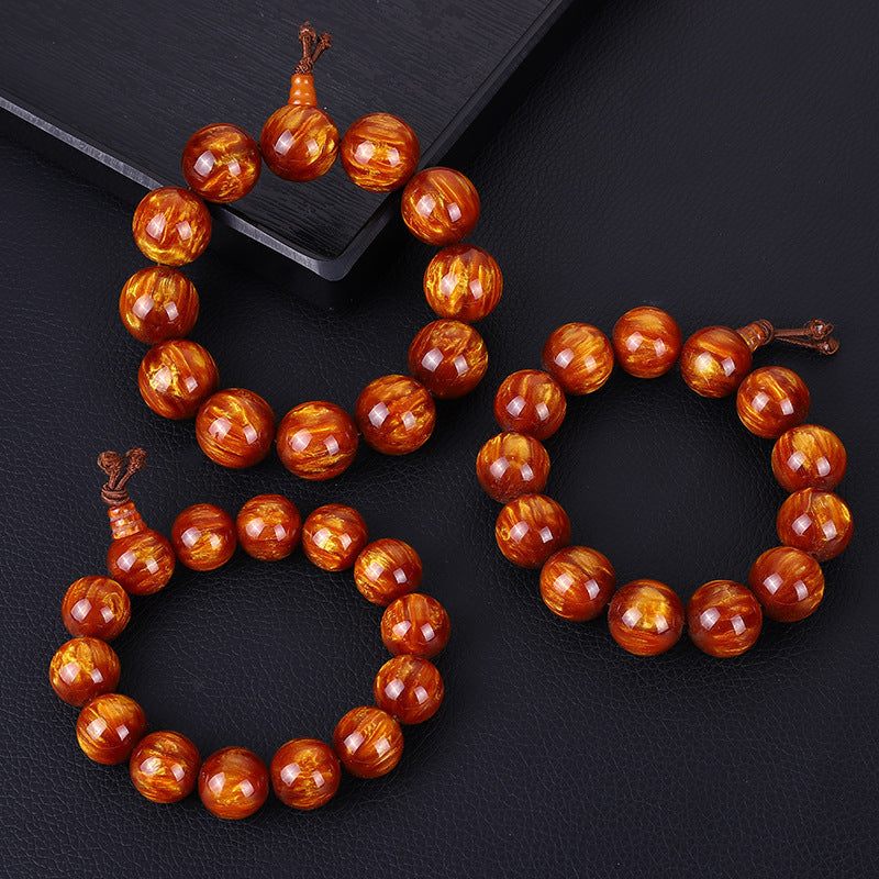 Imitation Gold Silk Willow Beads Gorgonia Buddha Rosary Bracelet