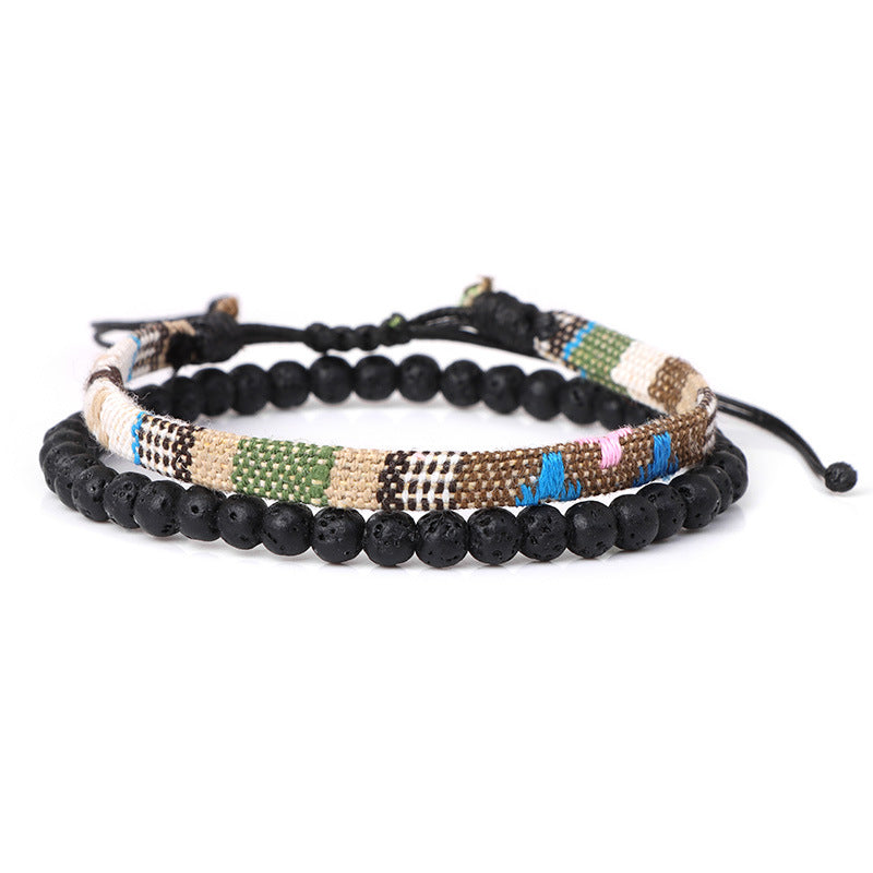Men's Fabric Woven Retro Simple Volcanic Rock Bracelet