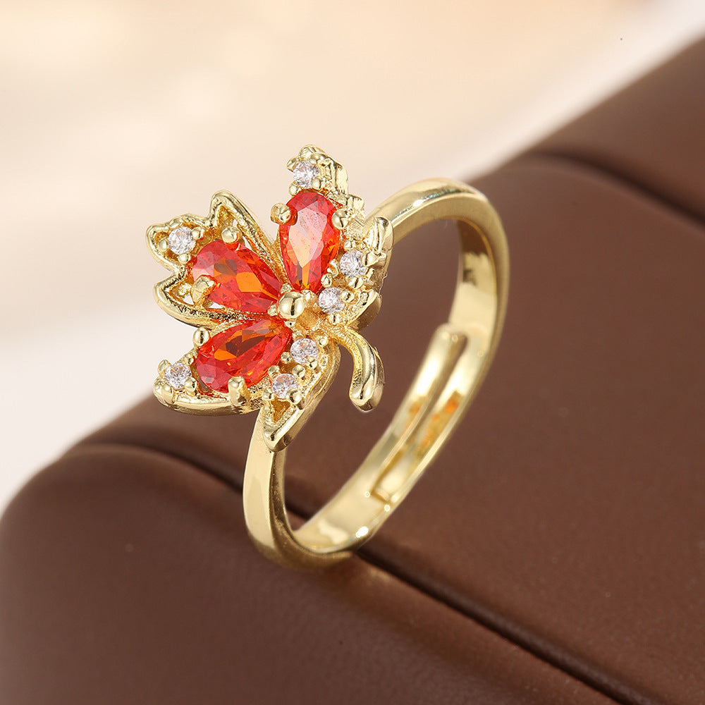 French Refined Zircon Female Design Temperament Open Super Fairy Flowers Rings