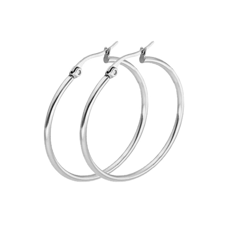Stainless Steel Large Circle Classic Titanium Earrings