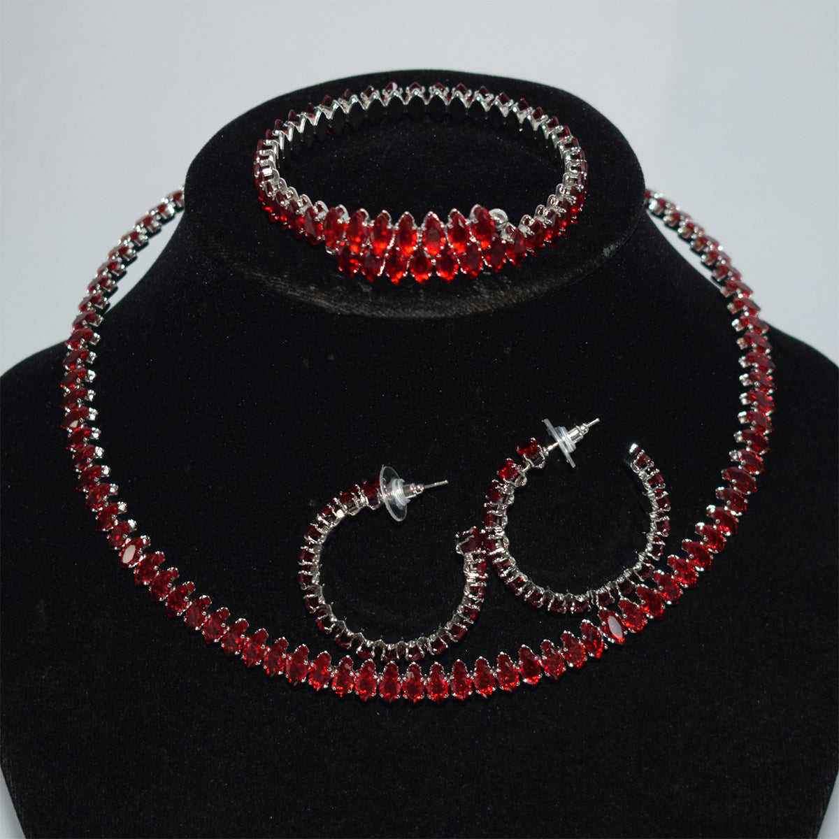 Women's Full Zircon Collar Hand Ear Three-piece Oval Jewelry Set