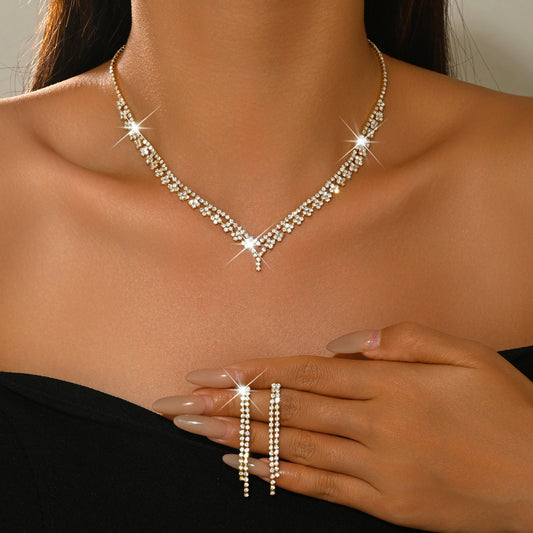 Women's Rhinestone Flower Ear Bridal Sweet High-grade Tassel Jewelry Set