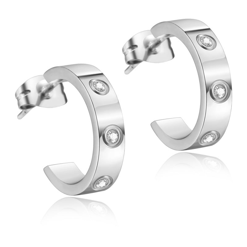 Titanium Steel Screw Fashion With Diamond Color Stud Earrings