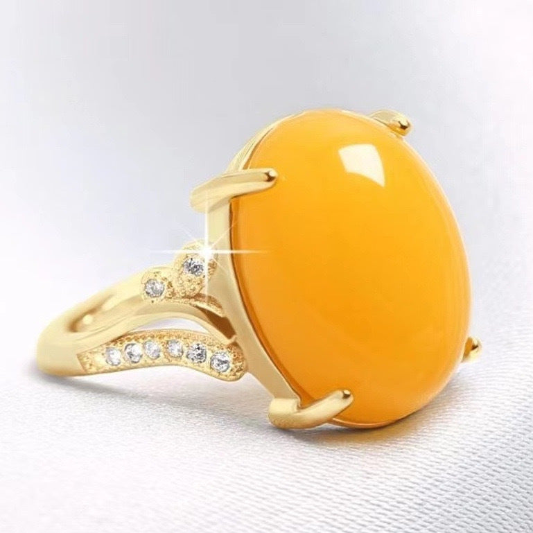 Chalcedony Female Sterling Sier Inlaid Canary Stone Agate Adjustable Ring