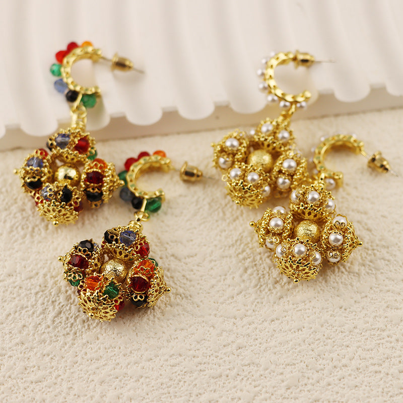 Round Studded With Zircon Sier Retro Earrings