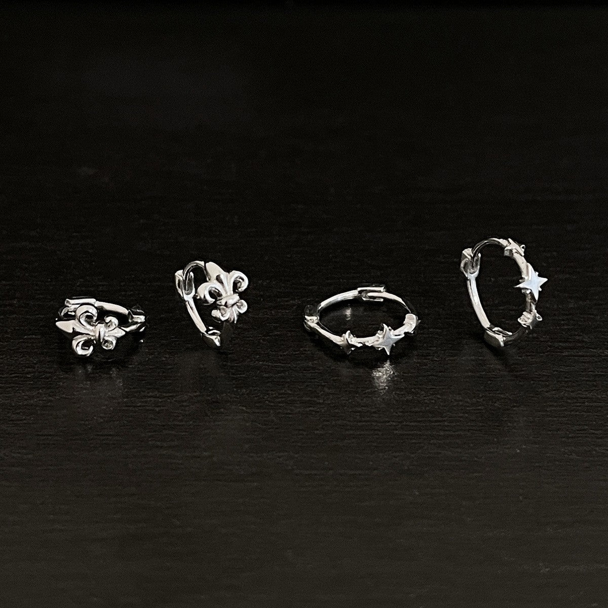 Women's Mori Flower-de-luce High-grade Sier Needle Four Stars Rings