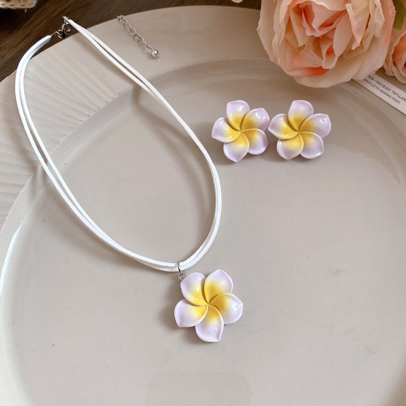 Needle Dopamine Flower Fresh Sweet Design Versatile Vacation Style Jewelry Set