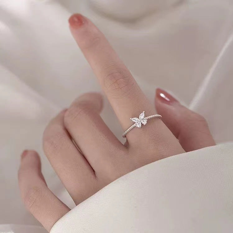 Rhinestone Butterfly Female Light Luxury Minority Design Adjustable Open Ring