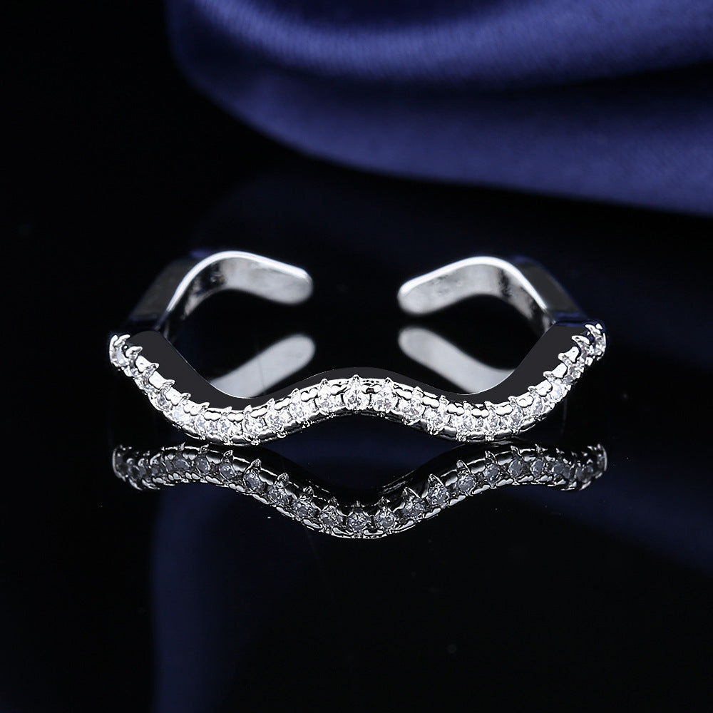 Wave Zircon Wide Female Light Luxury Minority Design High-grade Full Rings