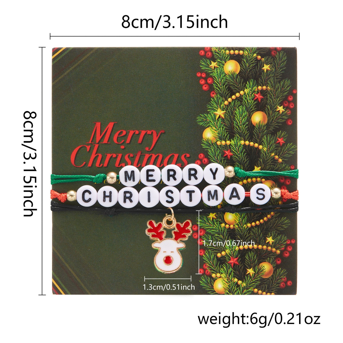 Christmas Handmade Letter Beaded Tree Santa Bracelets