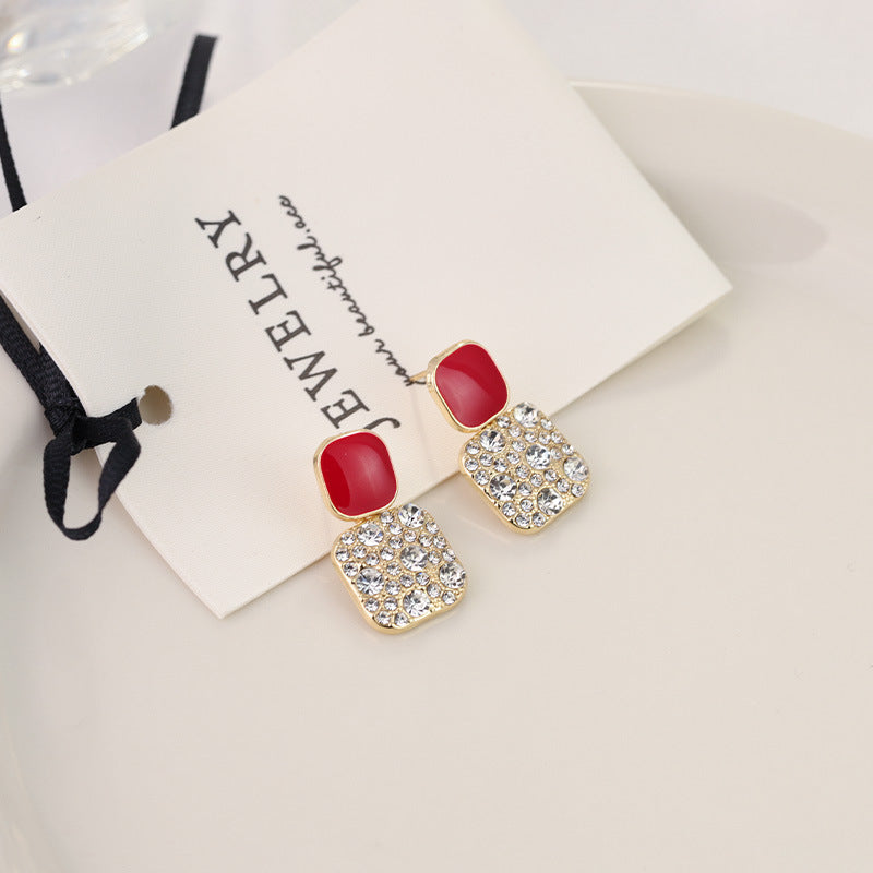 Rhinestone Painting Oil Advanced Sense Temperament Earrings