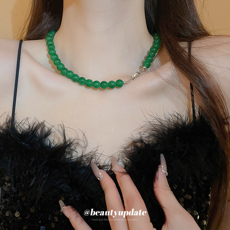 Emerald Geometric Glaze Beaded Chinese Simple High-grade Clavicle Necklaces