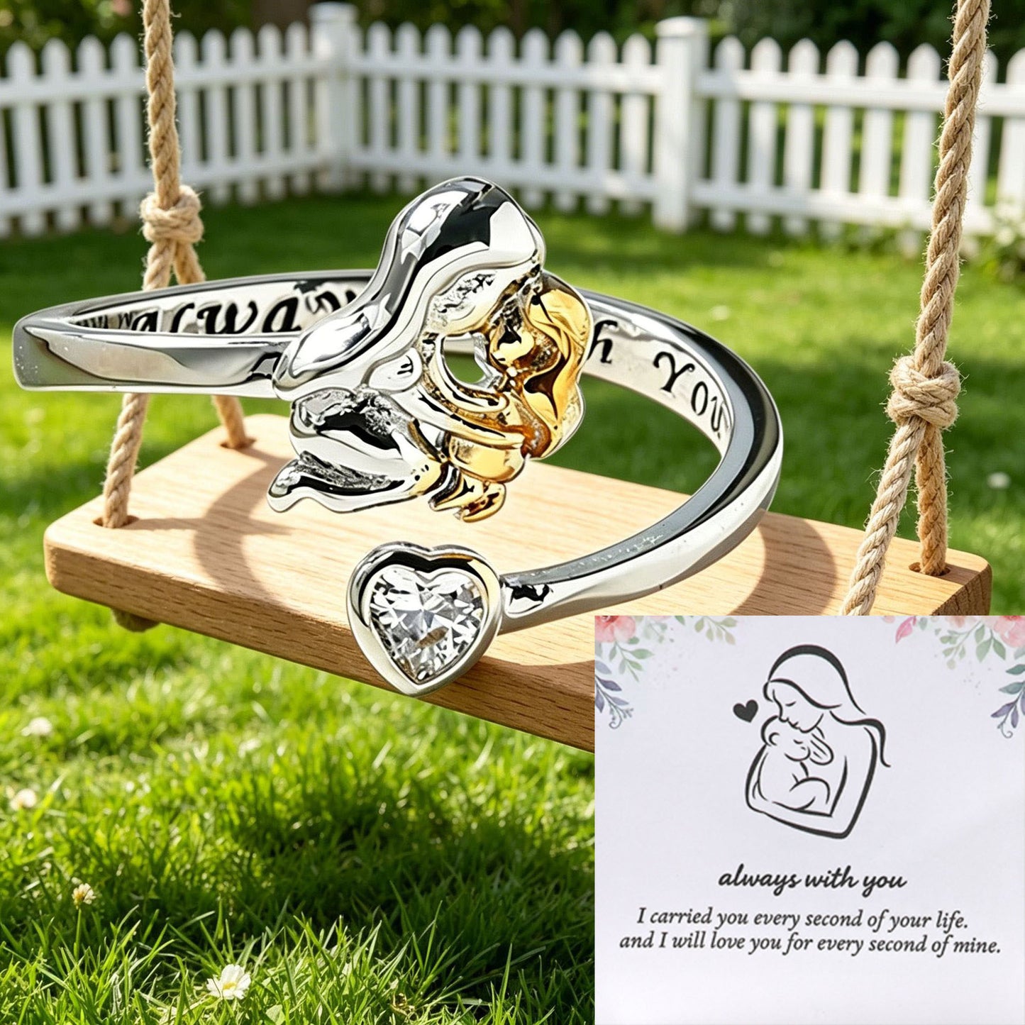 Fashion Embrace Open Warm Mother's Day Lettering Ring