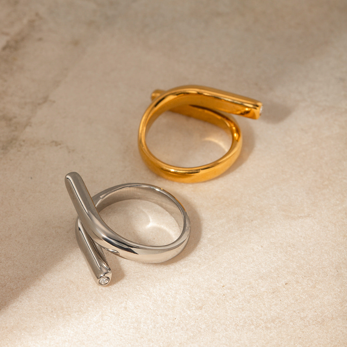 Spring Gold Stainless Steel Diamond Simple Rings