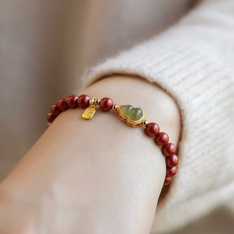 Women's Cinnabar Female Life Safety Gourd Fu Lu Fortune String Bracelets