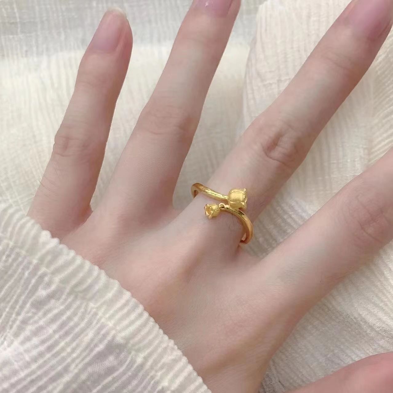 Gold Lucky Four-leaf Clover Opening Adjustable Rings
