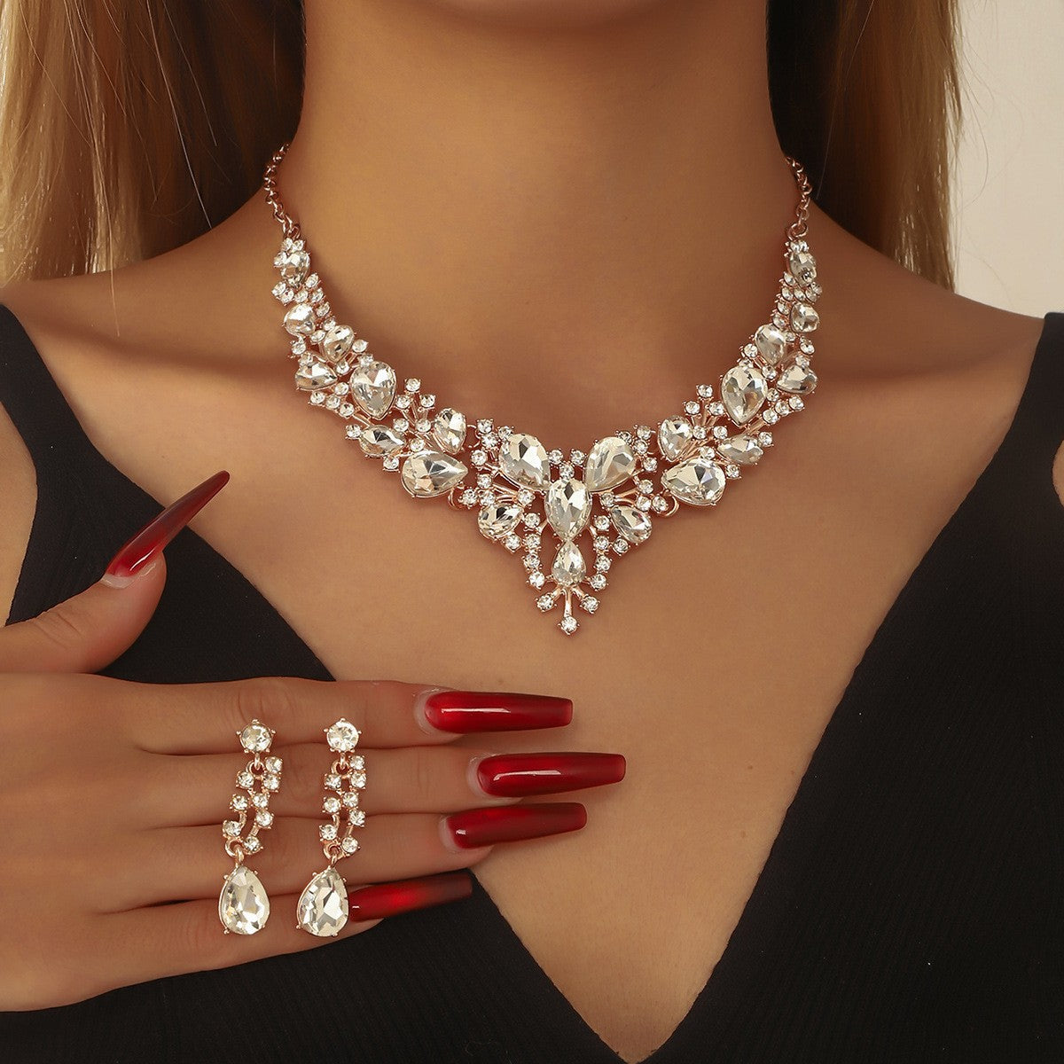 Bridal Crystal Wedding Dress Evening Banquet Earrings