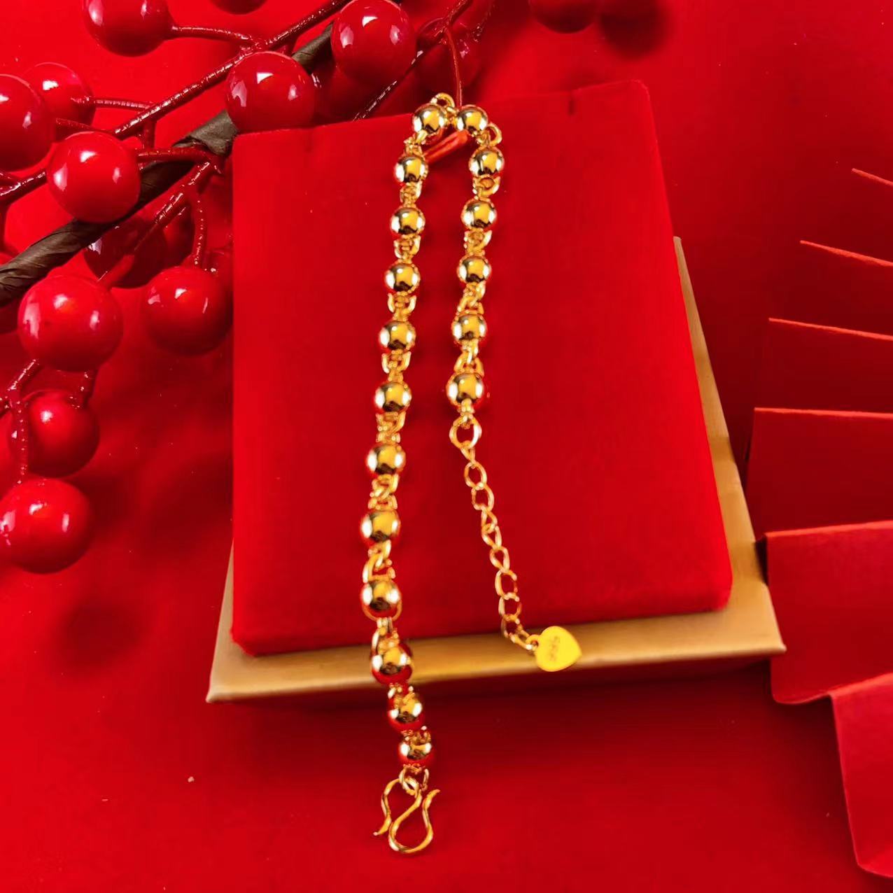Women's Live Broadcast Alluvial Gold Rosary Pure Copper Gold-plated Solid Light Bracelet