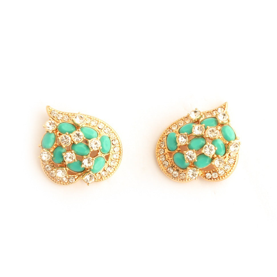 Real Gold Gaanized Enamel Diamond Retro Earrings